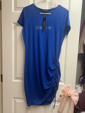 NWT-Bebe Royal Blue Ruched Midi T-Shirt Dress
